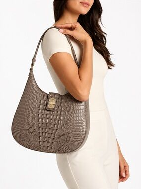 NWT Brahmin Fallon Hobo Smokey Taupe Melbourne Leather Shoulder Bag $295